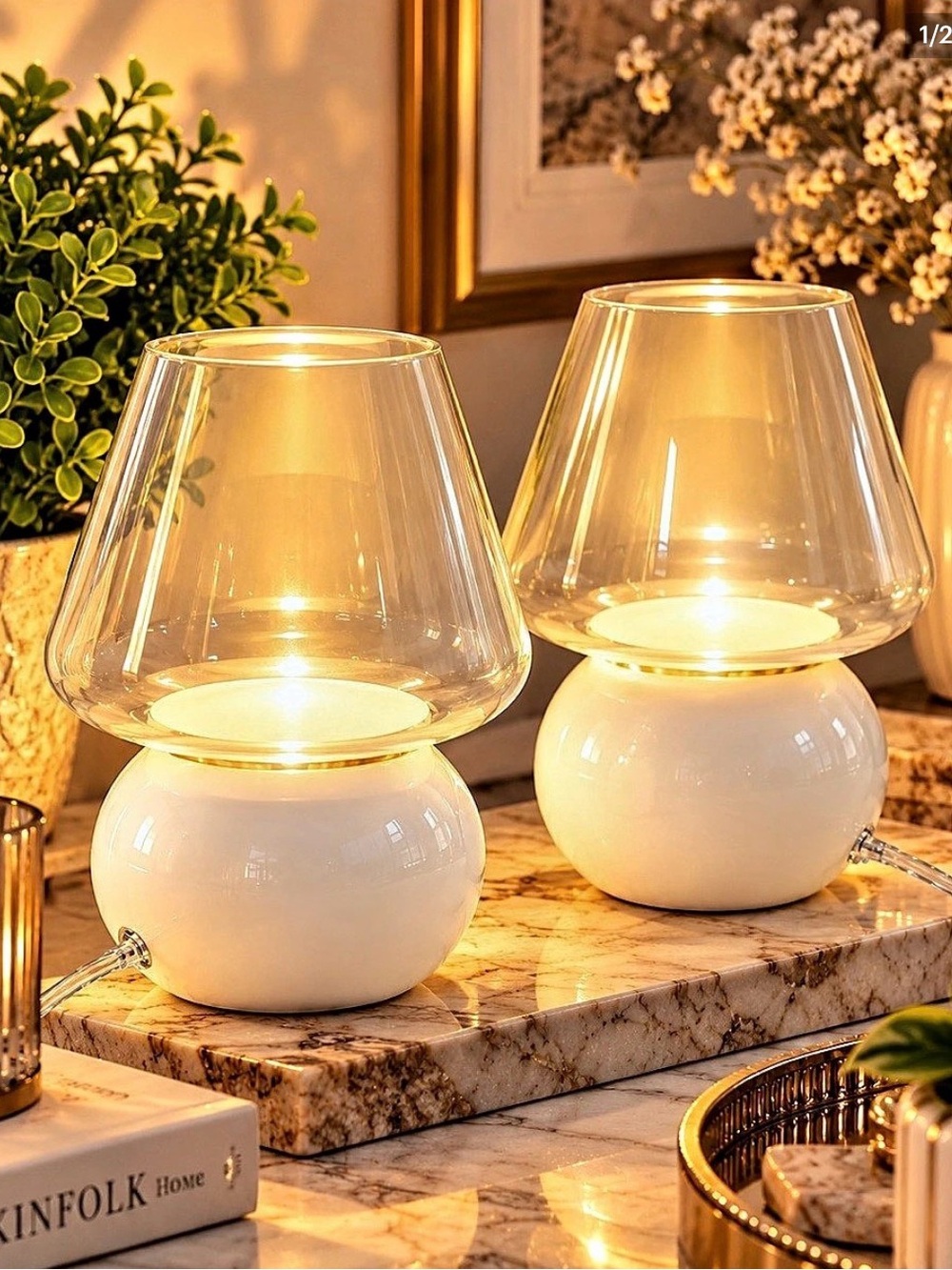 Room Essentials White Glass & Ceramic Pair Table Lamps